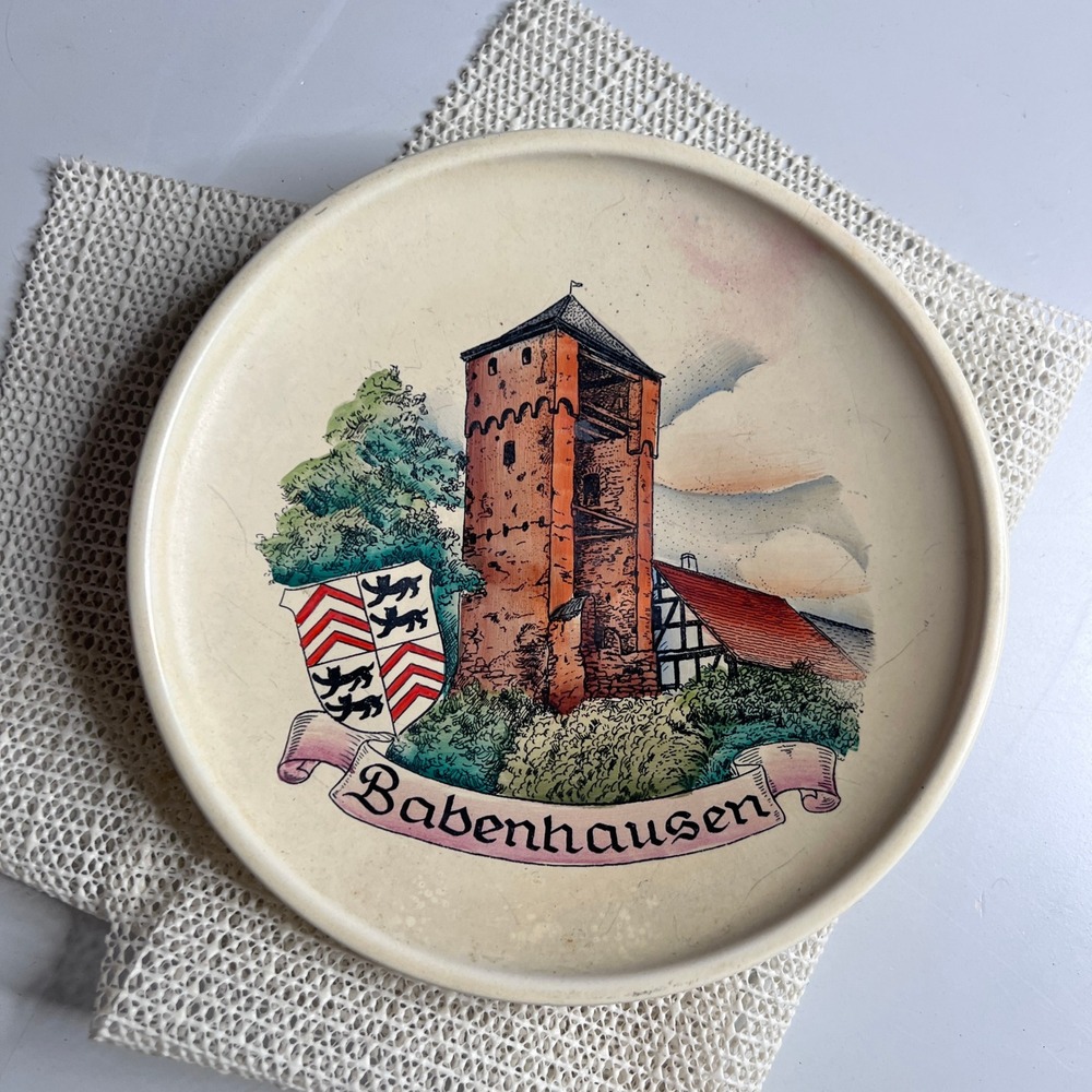 Vintage Babenhausen Germany Souvenir Wall Hanging Plate Medieval Tower Crest 5"